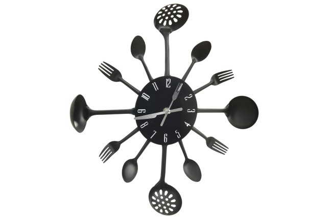 Horloge murale et cuillère avec fourchette Noir 40 cm Aluminium