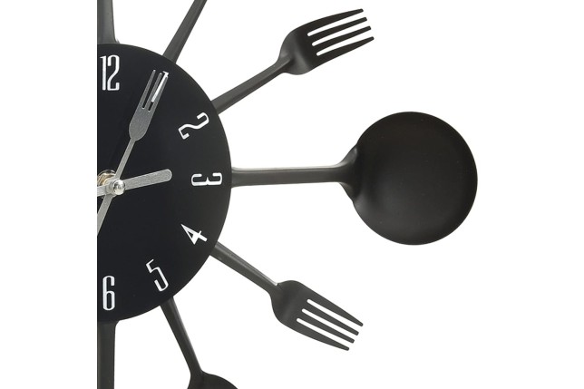 Horloge murale et cuillère avec fourchette Noir 40 cm Aluminium