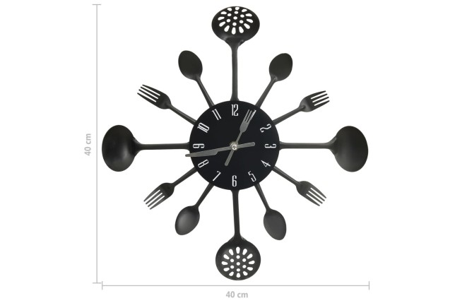 Horloge murale et cuillère avec fourchette Noir 40 cm Aluminium