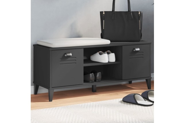Banc à chaussures VIKEN noir 106x35x45 cm bois massif de pin