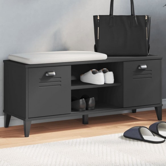 Banc à chaussures VIKEN noir 106x35x45 cm bois massif de pin
