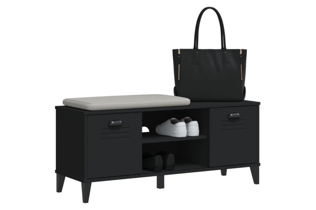 Banc à chaussures VIKEN noir 106x35x45 cm bois massif de pin