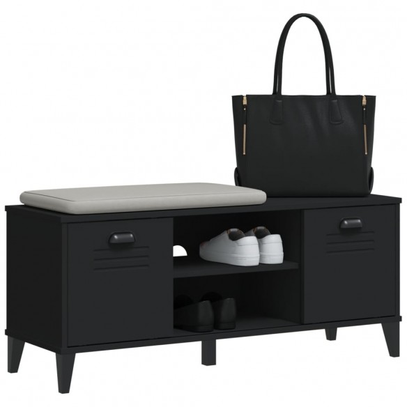 Banc à chaussures VIKEN noir 106x35x45 cm bois massif de pin