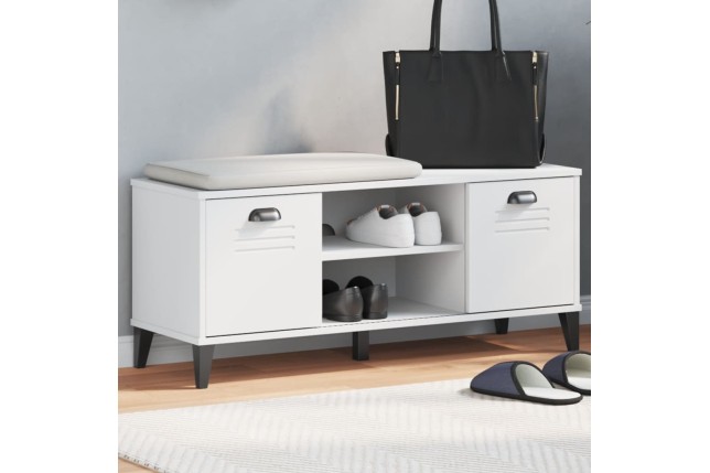Banc à chaussures VIKEN blanc 106x35x45 cm bois massif de pin