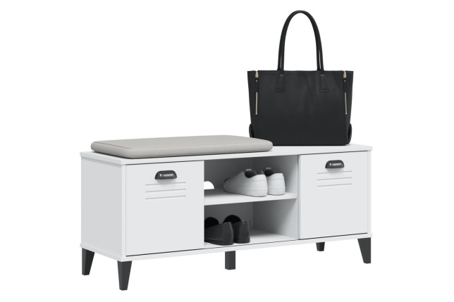 Banc à chaussures VIKEN blanc 106x35x45 cm bois massif de pin