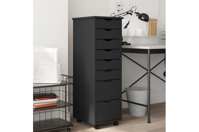Armoire roulante avec tiroirs MOSS gris bois de pin solide