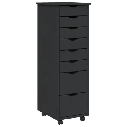 Armoire roulante avec tiroirs MOSS gris bois de pin solide 2