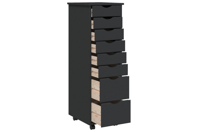 Armoire roulante avec tiroirs MOSS gris bois de pin solide