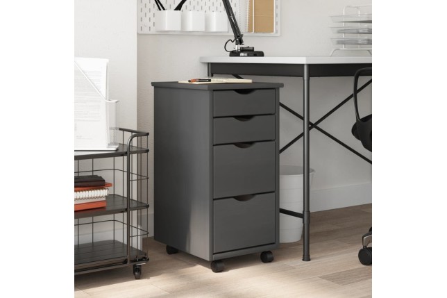 Armoire roulante avec tiroirs MOSS gris bois de pin solide