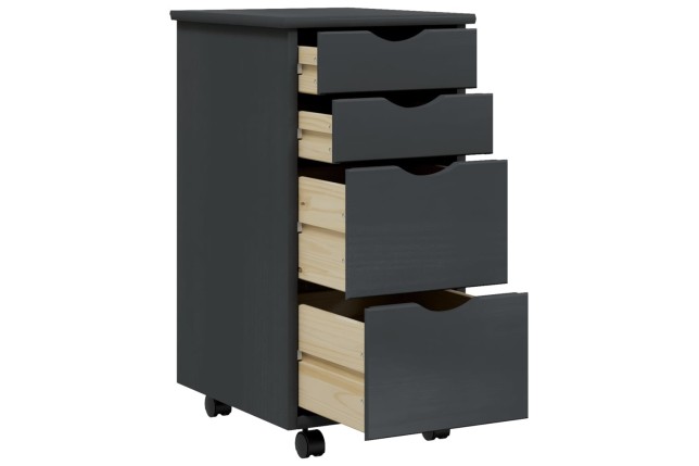 Armoire roulante avec tiroirs MOSS gris bois de pin solide
