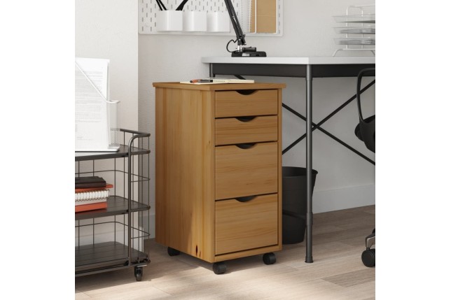 Armoire roulante avec tiroirs MOSS bois de pin marron miel