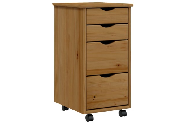 Armoire roulante avec tiroirs MOSS bois de pin marron miel