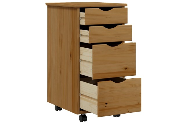 Armoire roulante avec tiroirs MOSS bois de pin marron miel