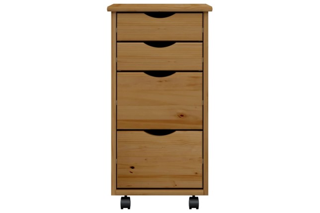 Armoire roulante avec tiroirs MOSS bois de pin marron miel