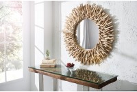Miroir mural 80 cm design soleil en bois flotté