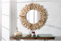 Miroir mural 80 cm design soleil en bois flotté