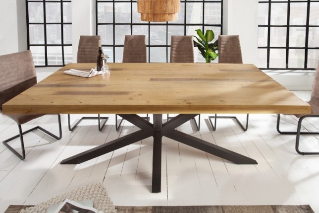 Table à manger bois massif 200 cm pied mikado noir