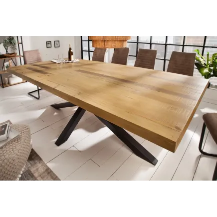 Table à manger bois massif 200 cm pied mikado noir