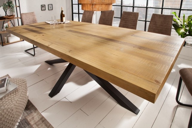 Table à manger bois massif 200 cm pied mikado noir