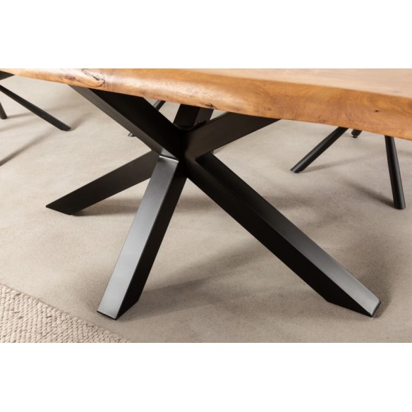 Table en Bois Massif avec Pieds Mikado en Métal Noir
