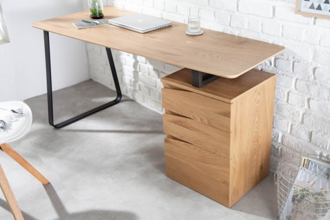 Bureau Asymétrique Industriel en Chêne et Métal