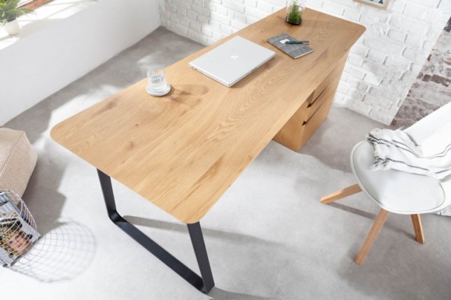Bureau Asymétrique Industriel en Chêne et Métal