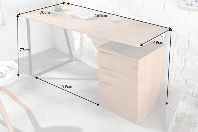 Bureau Asymétrique Industriel en Chêne et Métal