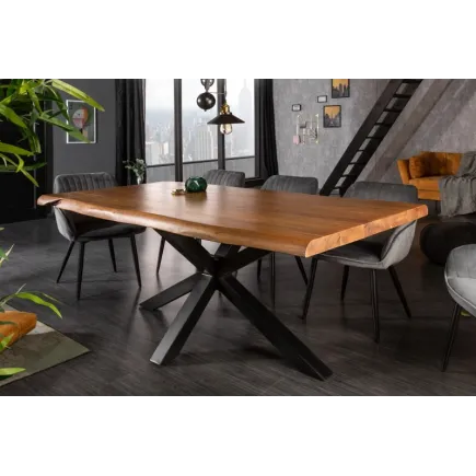Table en Bois Massif avec Pieds Mikado en Métal Noir