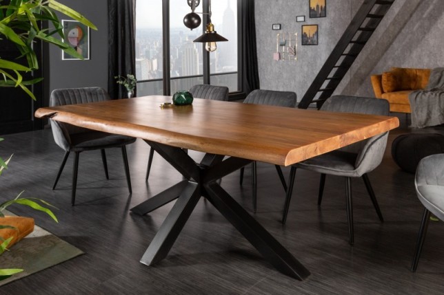 Table en Bois Massif avec Pieds Mikado en Métal Noir