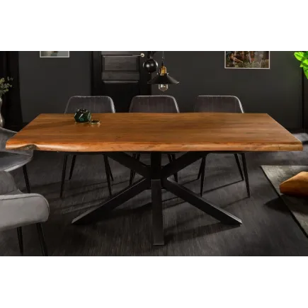 Table en Bois Massif avec Pieds Mikado en Métal Noir 2