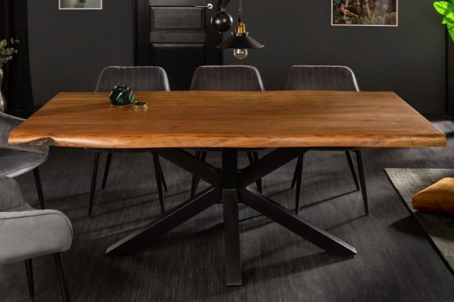Table en Bois Massif avec Pieds Mikado en Métal Noir
