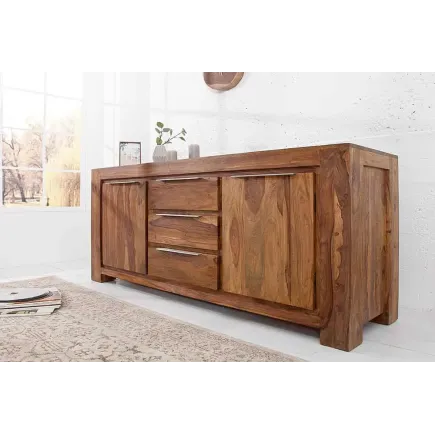 Buffet bas en Bois de Sheesham Massif - Enfilade 2 Portes & 3 Tiroirs 2