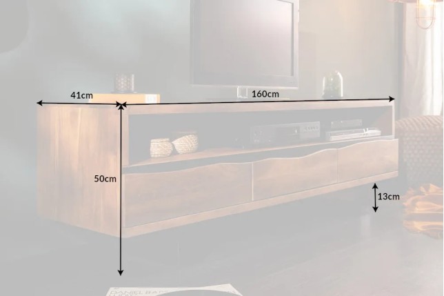 Meuble TV en bois massif d’acacia 160 cm – Design miel et noir avec rangements élégants