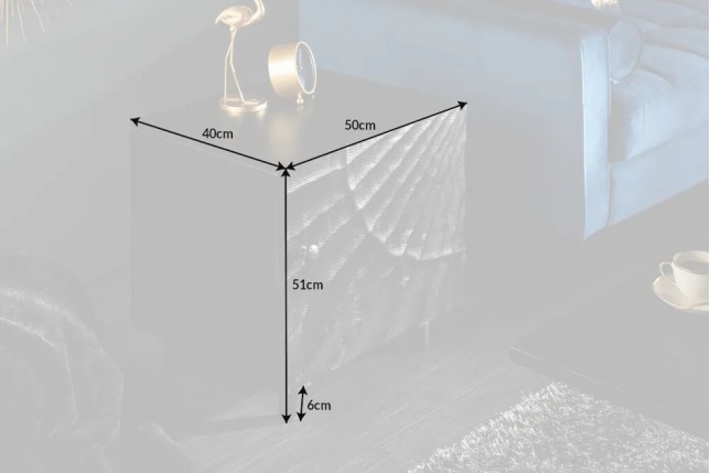 Table de Chevet SCORPION 50 cm – Bois massif de manguier noir avec façades sculptées 3D