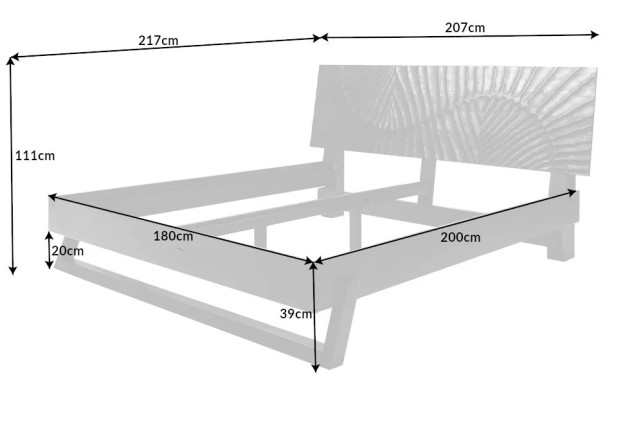Lit double massif en bois de manguier noir 180 x 200 cm – Design sculpté artisanal et robuste