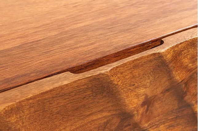 Meuble TV massif suspendu SCORPION 200 cm – Bois de manguier brun sculpté à la main, design moderne