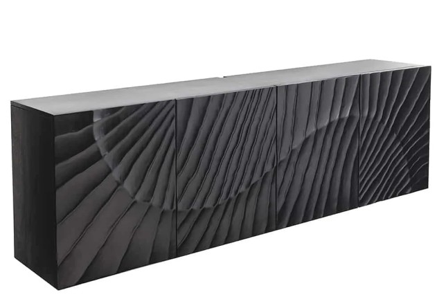 Buffet suspendu en bois massif de manguier noir 177 cm – Design artisanal sculpté à la main, grand espace de rangement