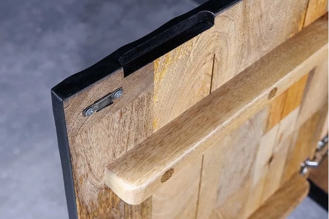 Buffet suspendu en bois massif de manguier noir 177 cm – Design artisanal sculpté à la main, grand espace de rangement