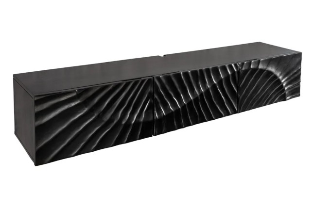 Meuble TV suspendu SCORPION 160 cm – Bois massif de manguier noir sculpté à la main, design moderne