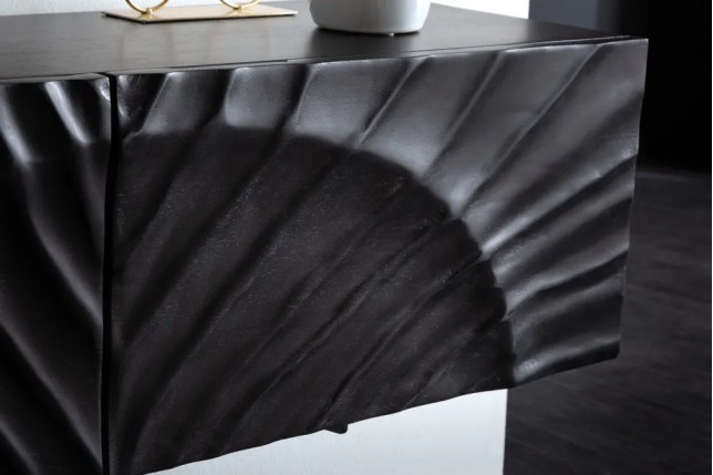 Meuble TV suspendu SCORPION 160 cm – Bois massif de manguier noir sculpté à la main, design moderne