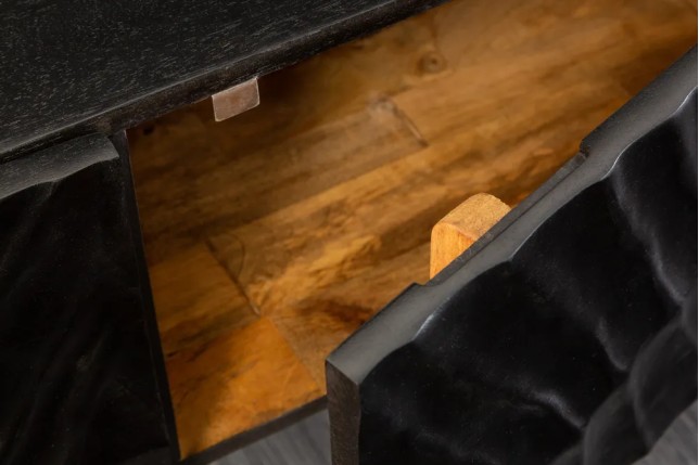 Meuble TV suspendu SCORPION 160 cm – Bois massif de manguier noir sculpté à la main, design moderne