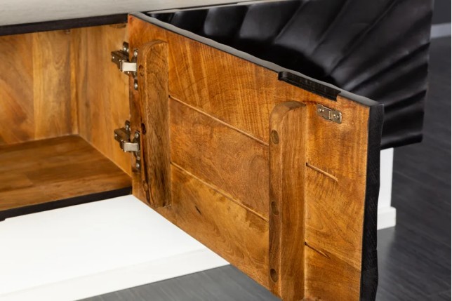 Meuble TV suspendu SCORPION 160 cm – Bois massif de manguier noir sculpté à la main, design moderne
