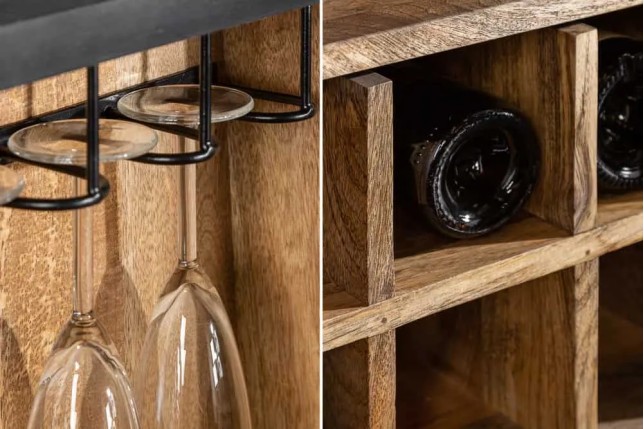 Meuble bar SCORPION 141 cm – Bois de manguier noir sculpté