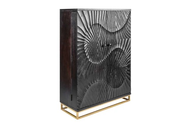 Meuble bar SCORPION 141 cm – Bois de manguier noir sculpté