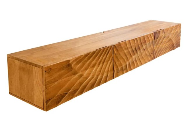 Meuble tv suspendu  SCORPION 160 cm – Bois massif de manguier brun, design suspendu