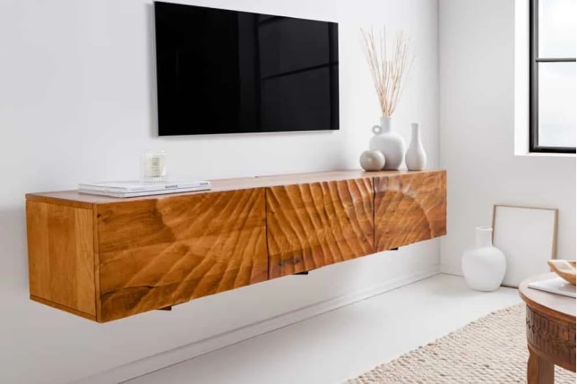 Meuble tv suspendu  SCORPION 160 cm – Bois massif de manguier brun, design suspendu