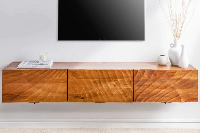 Meuble tv suspendu  SCORPION 160 cm – Bois massif de manguier brun, design suspendu
