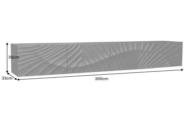 Meuble tv suspendu  SCORPION 200 cm – Bois massif de manguier noir, design suspendu sculpté 3D