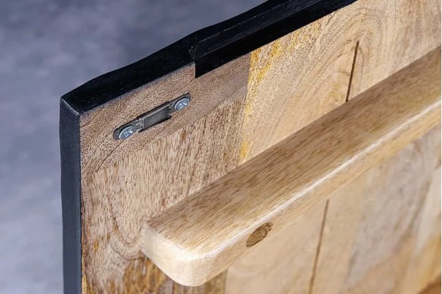 Meuble tv suspendu  SCORPION 200 cm – Bois massif de manguier noir, design suspendu sculpté 3D