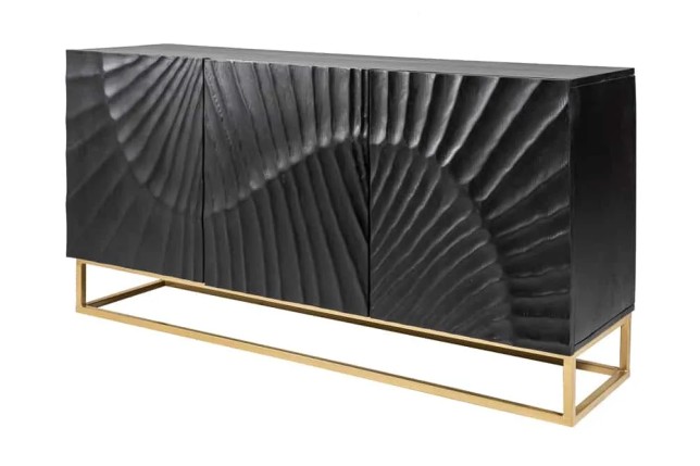 Buffet SCORPION 140 cm – Bois massif de manguier noir, sculpté à la main, piètement doré
